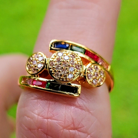 God's Promise Rainbow Diamond Gold Ring Size 6 - Picture 3 of 13